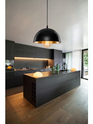 Allians Şık Siyah ve Gold Renkli Yarım Küre Mutfak ve Dekoratif Aydınlatma