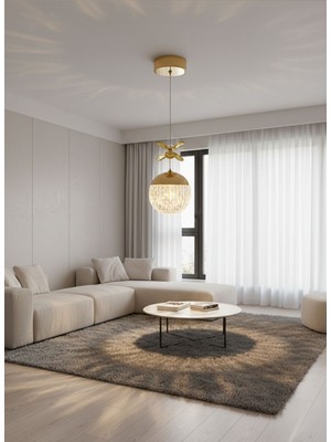 Allians Parlak Kristal Çiğ Damlası Tekli Gold 3 Renk Modlu Sarkıt Avize