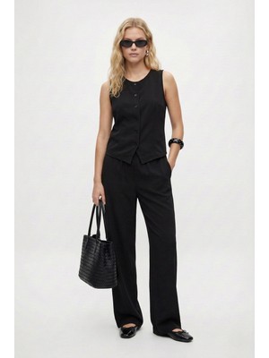 Ritnice Kadın Leya Premium Dokuma Yelek Pantolon Siyah Alt Üst Takım