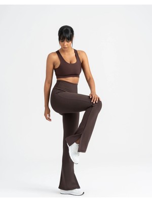 Lismina Kahverengi Yırtmaçlı Ispanyol Paça Spor Tayt Pantolon