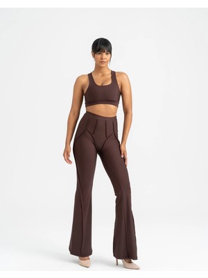 Lismina Kahverengi Flare Fit Ispanyol Paça Dikiş Modelli Tayt