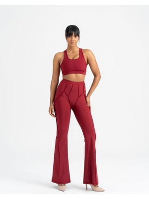Lismina Bordo Flare Fit Ispanyol Paça Dikiş Modelli Tayt
