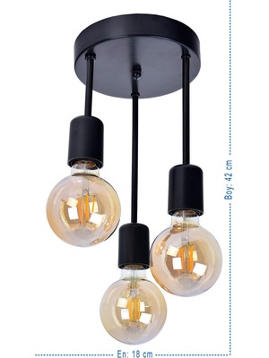 Allians Şık 3'lü Sarkıt Avize Siyah Modern Tasarım Aydınlatma