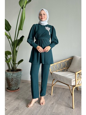 inStyle Yarım Büzgülü Petrol Yeşili Ikili Takım