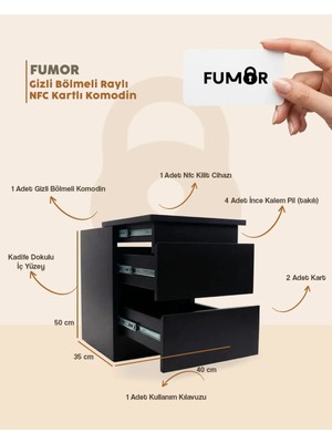 Fumor Siyah Nfc Kart Kilitli Gizli Bölmeli Güvenlik Dolap (Montajlı Hazır Gönderilir)