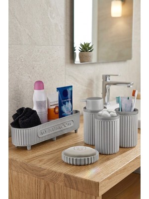 Padilon 5'li Banyo Seti Çok Amaçlı Sepet Sıvı Sabunluk Katı Sabunluk Diş Fırçalık Pamukluk Modern Banyo Seti
