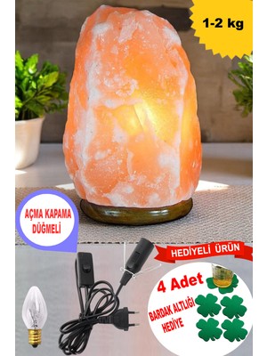 Allians Doğal Himalaya Tuz Lambası 1-2 kg Pembe Turuncu, Dekoratif ve Gece Lambası