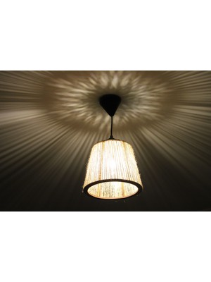 Allians El Yapımı Modern Ahşap Avize, Hasır Ip Sargılı, Rustik Tasarım