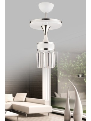 Allians Modern Beyaz Kristal Taşlı Krom Yaldızlı Avize, Şıklık ve Işıltı Sunar