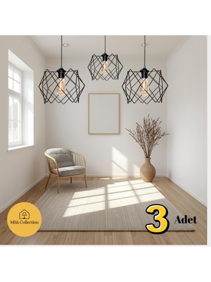 Allians 3'lü Prizma Siyah Sarkıt Avize, Salon, Mutfak, Antre, Çocuk Odası Için Şık Aydınlatma