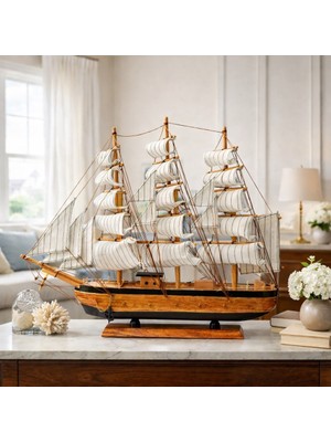 Hediye Filesi Mega Boy 50 x 50 cm El Yapımı Ahşap Yelkenli Gemi Maketi – Prestijli Vıp Premium Hediye 533-D