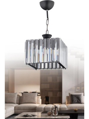 Allians Şık Siyah Kare Metal ve Taşlı Avize, Modern Dekorasyon Için Harika Seçim