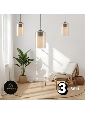 Allians 3'lü Rustik Sarı Mika Cam Sarkıt Avize, Modern Dekorasyon Parçası