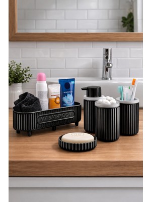 Padilon 5'li Banyo Seti Çok Amaçlı Sepet Sıvı Sabunluk Katı Sabunluk Diş Fırçalık Pamukluk Modern Banyo Seti