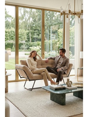 AVYNA Katlanır Yataklı Kanepe – Premium Konforlu Ikili Koltuk, Mekanizmalı Ikili Çekyat, Ithal Kumaş - Krem