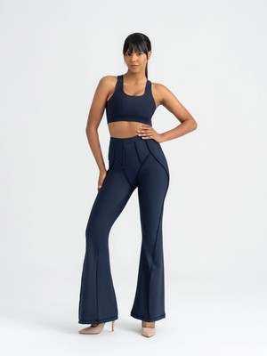 Lismina Lacivert Flare Fit Ispanyol Paça Dikiş Modelli Tayt