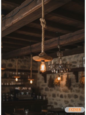 Allians El Yapımı Hasır Halat Sarkıt Jüt Avize – Bohem, Kafe, Ev, Balkon, Ofis Aydınlatma