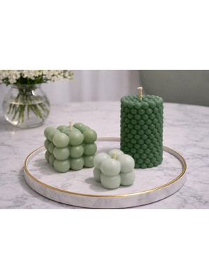 Calinda Candles Bubble 3’lü Set | Yeşil Renk Tonlu Kokulu Mum %100 Soya Wax Dekoratif Mum – El Yapımı Modern Mum