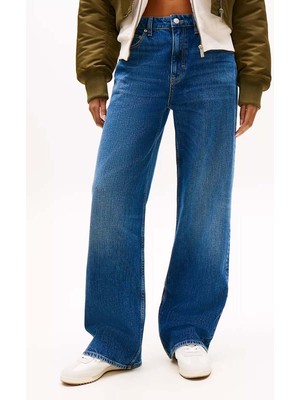 Tommy Hilfiger Kadın Rahat Kesim Düz Paça Jean Pantolon - Orta Mavi