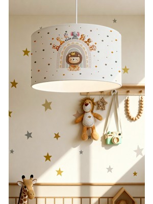 Allians Renkli Çocuk Odası Avizesi, Safari Desenli, Yumuşak Işık, Oyun ve Uyku Için Uygun