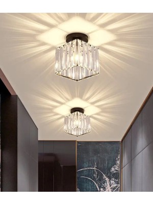 Allians Modern Luxury Kristal Taşlı Kare Hol ve Salon Avizesi Siyah