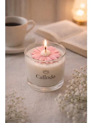 Calinda Candles Pembe Papatya Tasarımlı Kokulu Mum %100 Soya Wax Dekoratif Mum