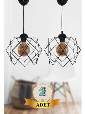 Allians Şık Siyah Prizma Sarkıt Avize, 2'li Set, Modern ve Zarif Tasarım