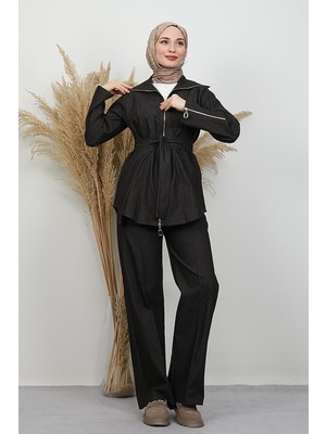 Fermuar Detay Kot Takım Acı Kahve