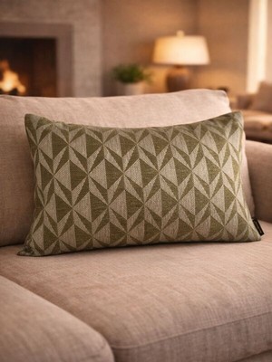 Mrs.Gugar Mrs Gugar 35X50 Keten Desenli Kırlent Kılıfı Zeytin Yeşili Modern Dekoratif Koltuk Yastık Kılıfı