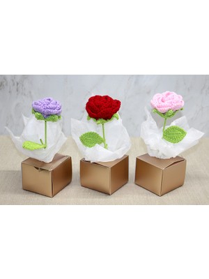 Kutulu Tekli El Örgüsü Gül Kutulu