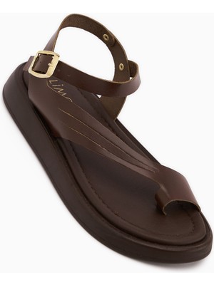 Limoya Annia Hakiki Deri Kahve Parmak Arası Kadın Sandalet