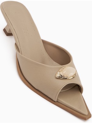 Limoya Dania Bej Tokalı Kısa Topuklu Kadın Terlik