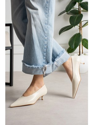 Shoetek Louod Kadın Stıletto Ince Topuklu Kırışık Bej Deri