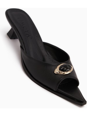 Limoya Dania Siyah Tokalı Kısa Topuklu Kadın Terlik