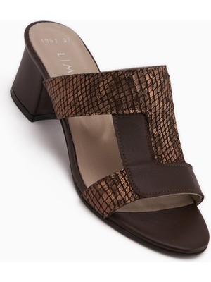 Limoya Helly Hakiki Deri Siyah Yılan Desenli Topuklu Kadın Terlik