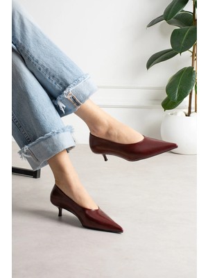 Shoetek Louod Kadın Stıletto Ince Topuklu Kırışık Bordo Deri