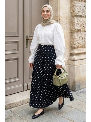 inStyle Pileli Puantiyeli Siyah Etek