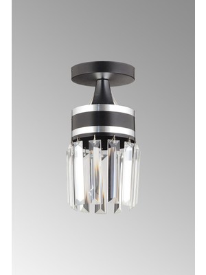 Allians Nairobi Siyah Kristal Taşlı Krom Şeritli Silindir Lüks Avize