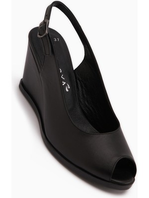 Limoya Marly Hakiki Deri Siyah Dolgu Topuklu Kadın Sandalet