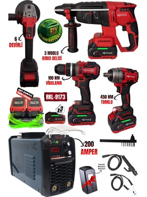 RKL-9173 Retools Bordo 5 Lı Set (4 Lü Set + 200 Amper Kaynak)