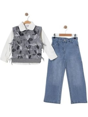 Sy Store Kız Çocuk Tül Çiçekli Triko Takım