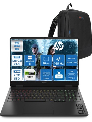 Hp Omen Slim Gaming Intel® Core Ultra 9 285H 128GB Ddr5 2tb SSD 16" Inch 8GB/RTX5070 2k (1920 x 1200),165 Hz, 3ms IPS 400NITS 100% Srgb WIN11PRO Gaming Bilgisayar CD7K0EAP39+ZETTAÇANTA