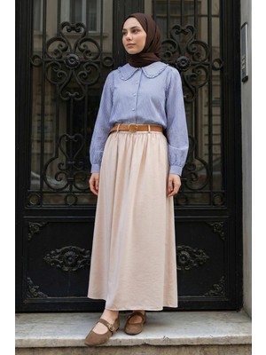 inStyle Büzgülü Kemerli Bej Modal Etek