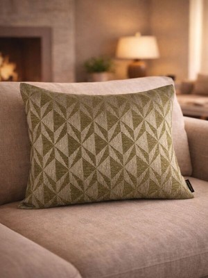Mrs.Gugar Mrs Gugar 43X43 Keten Desenli Kırlent Kılıfı Zeytin Yeşili Modern Dekoratif Koltuk Yastık Kılıfı