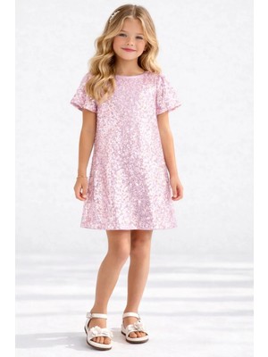 Queen Kids Nk Kız Çocuk Paletli Moana Elbise Pudra