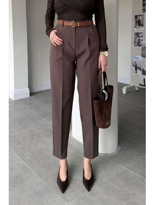 Magarde Premium Yeni Sezon Kemerli Havuç Pantolon- Kahverengi