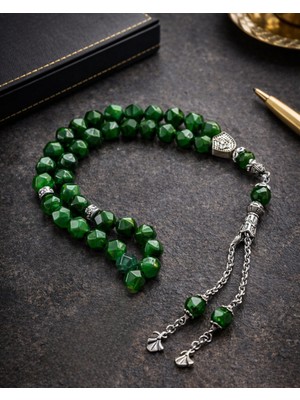 Sufi Tesbih Esans Ve Hediyelik Özel Tasarım Zümrüt Akik Taşı Tesbih | Faset Kesim Doğal Taş Tesbih | Koleksiyonluk Premium Tesbih