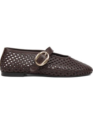 Celal Gültekin Kadın Kahverengi Bantlı Deri Babet