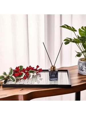 Matmel Deco Siyah Kalp Desenli Dekoratif Tepsi - Siyah / Beyaz - 28,5X41 cm