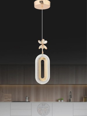 Allians Şık Kristal Taşlı Gold Ledli Roma Tekli Avize, Modern ve Parlak Tasarım